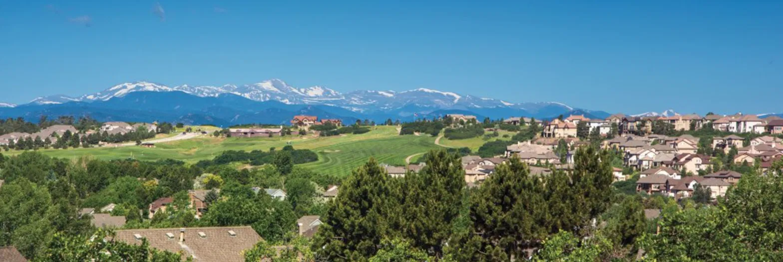 Castle Pines Colorado golf course community with Rocky Mountain views