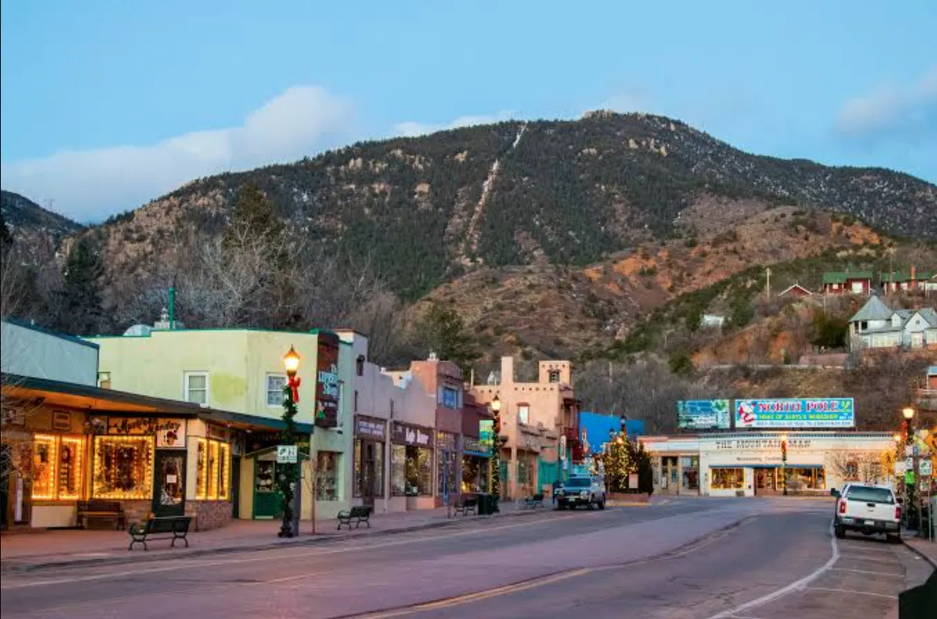 Historic downtown Manitou Springs at the base of Pikes Peak, Colorado